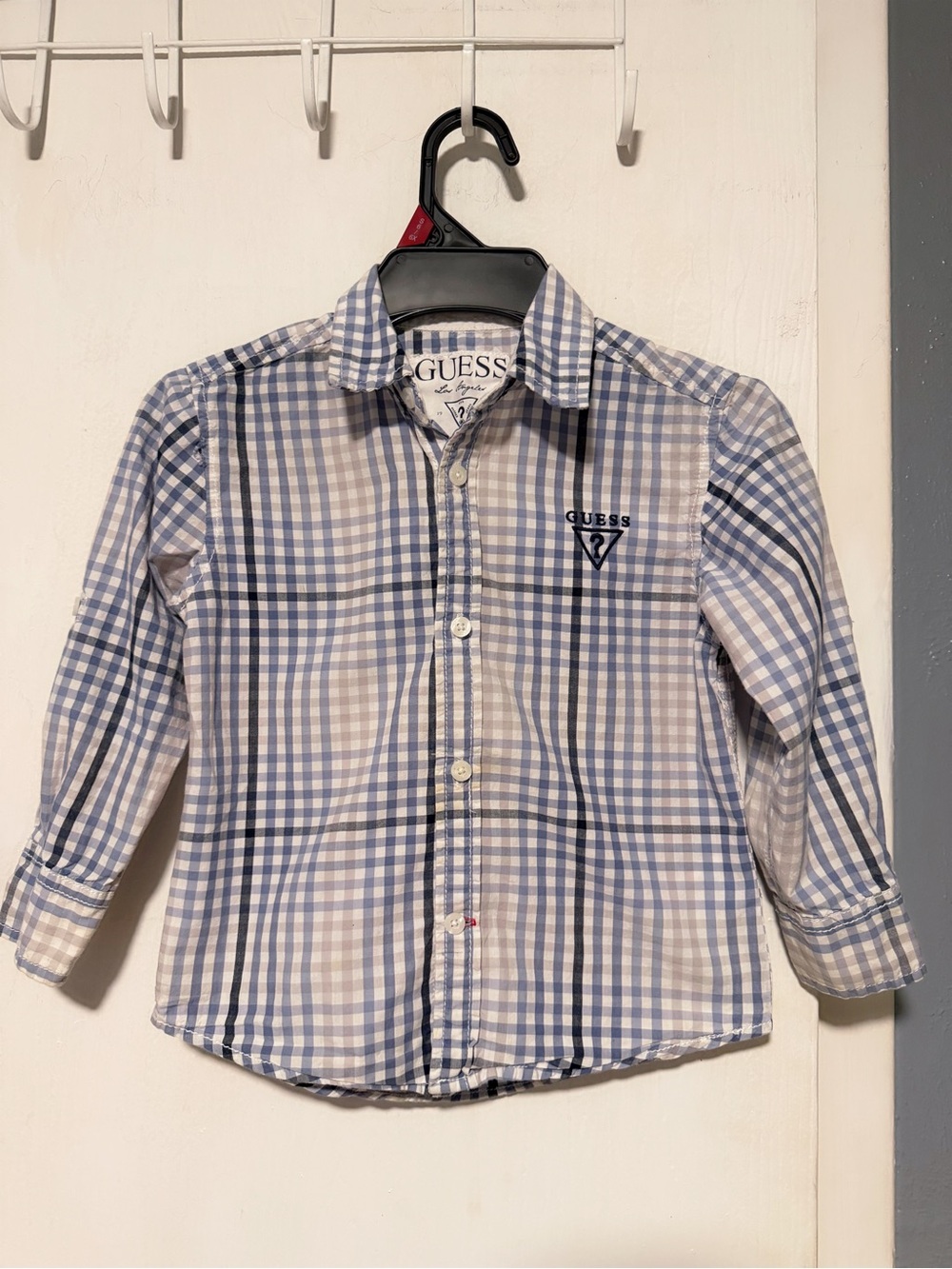 Boys GUESS Blue and White Plaid Button-Down Shirt